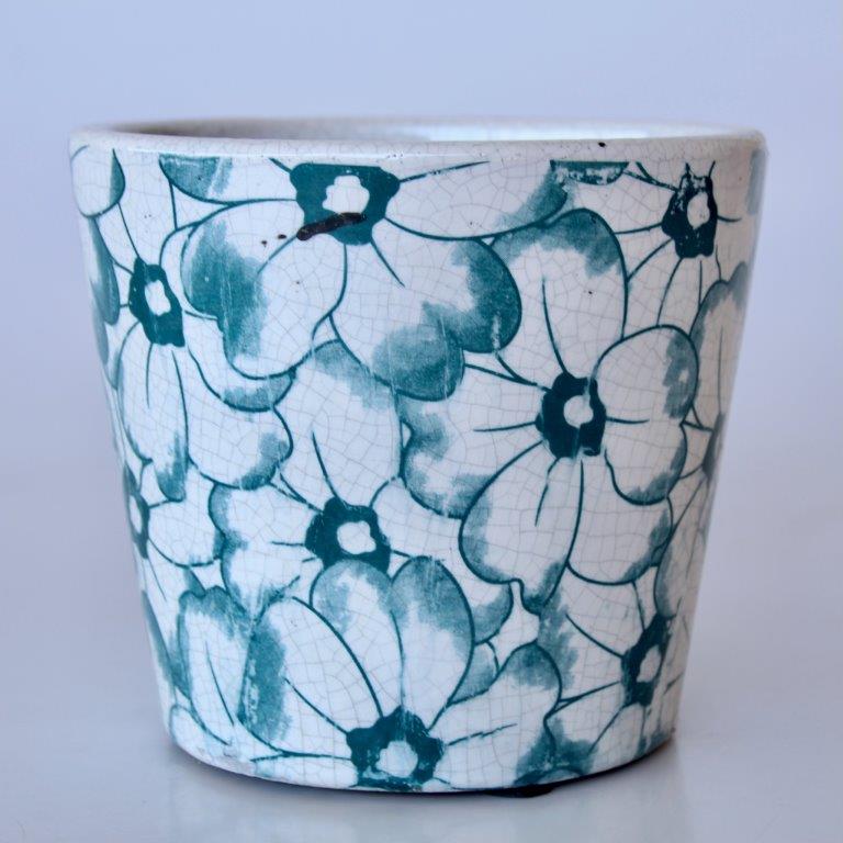 Round Turquoise Flower Planter